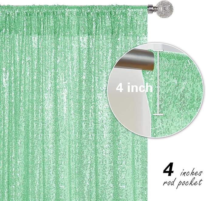 Mint Green Sequin Backdrop Curtain 4 Pieces 2FTx8FT Glitter Photography Backdrop - Image 3