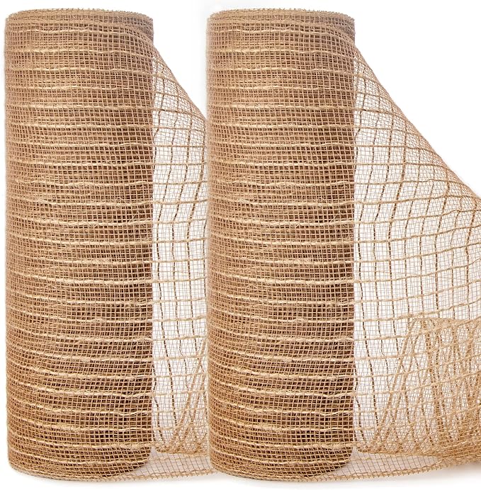 Ribbli 2 Rolls Burlap Mesh Ribbon, 10 inch x 30 feet Each Roll, Natural by Ribbli