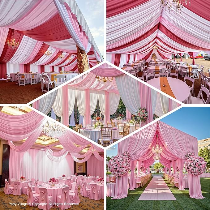 PartyVillage 2 Panels 5ftx30ft Baby Pink Ceiling Drapes - Image 5