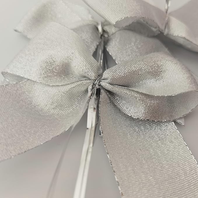 36pcs 4-1/2" Metallic Silver Bows - Image 5