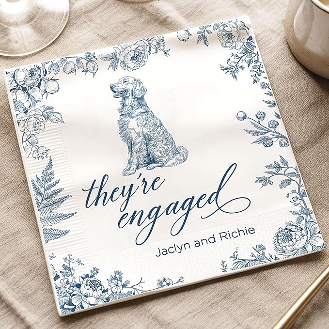 Luxury Personalized Dog Wedding Napkins, Custom Wedding Cocktail Napkins by GiantBigHands