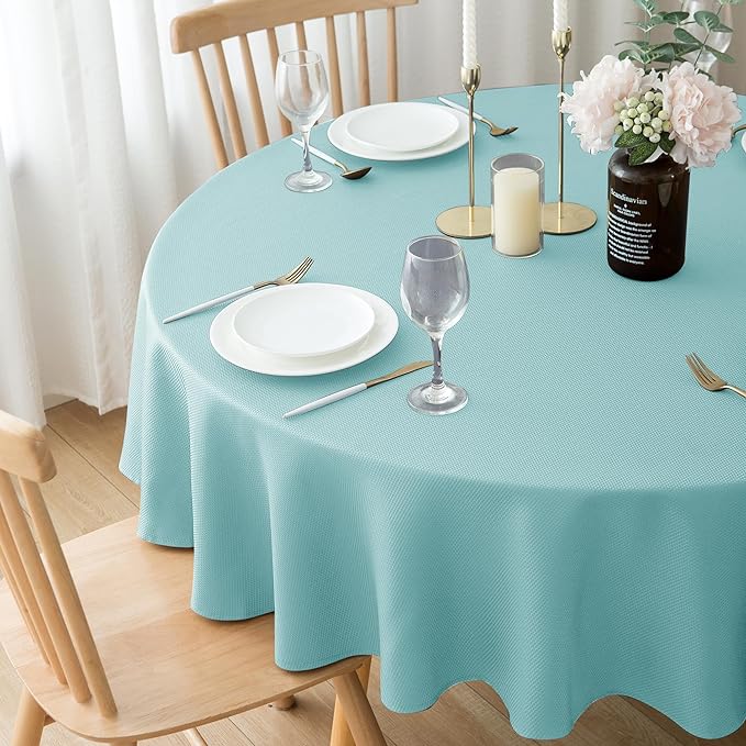 Biscaynebay Round Tablecloth 70 Inch-Auqa Blue Outdoor Fabric Table Cover-Small - Image 3