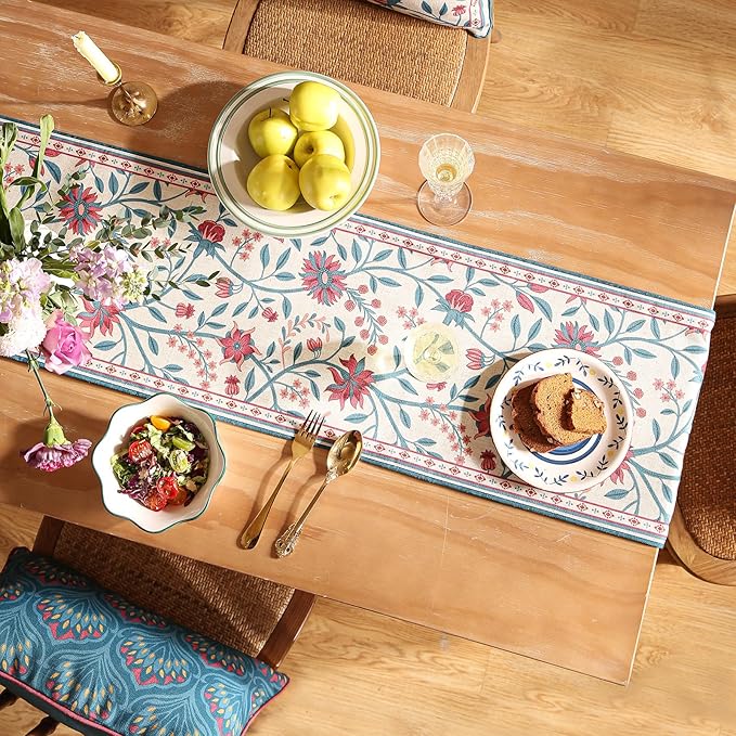 Farmhouse Berry Red Floral Cloth Runner - Image 4