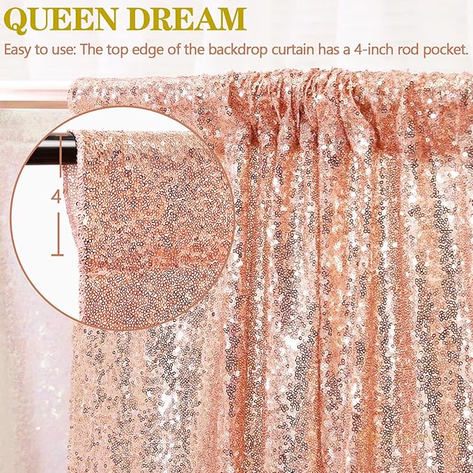 Backdrop Curtain Drapes 2 Panels Rose Gold Party Sequin Background 2FT x 8FT - Image 4