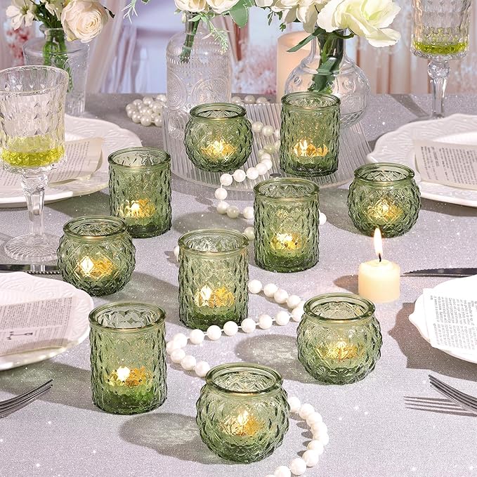 12pcs Assorted Green Votive Candle Holders, Tea Lights Candle Holder - Image 4