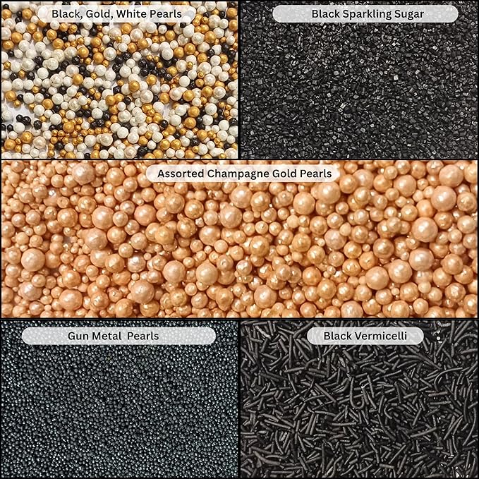 Confect Masquerade Sprinkles Mix – Champagne Gold & Black Pearl Dragees - Image 2