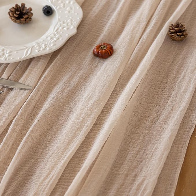 Beige Gauze Rustic Cheesecloth Table Runner 120 Inch 10 FT - Image 4
