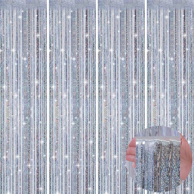 Picoway 4 Pack Foil Fringe Tinsel Backdrop Curtains, Birthday Engagement - Image 8