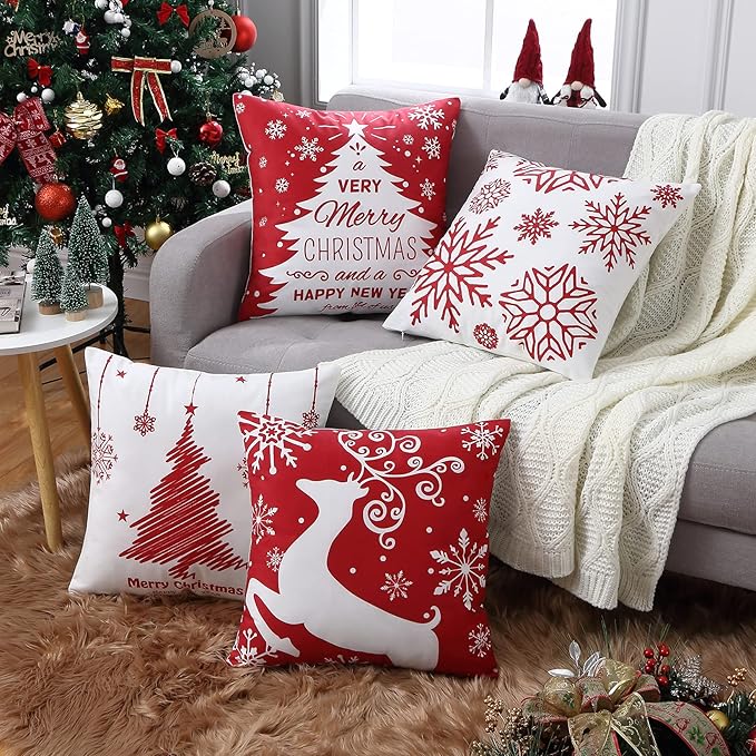 Christmas Pillow Covers 20x20 Set of 4 Farmhouse Christmas Tree Throw Pillow - Image 2