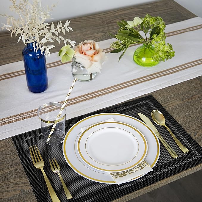 Neatiffy 225 Pcs Gold Rim Plastic Dinnerware Set | 25 x | - Image 7