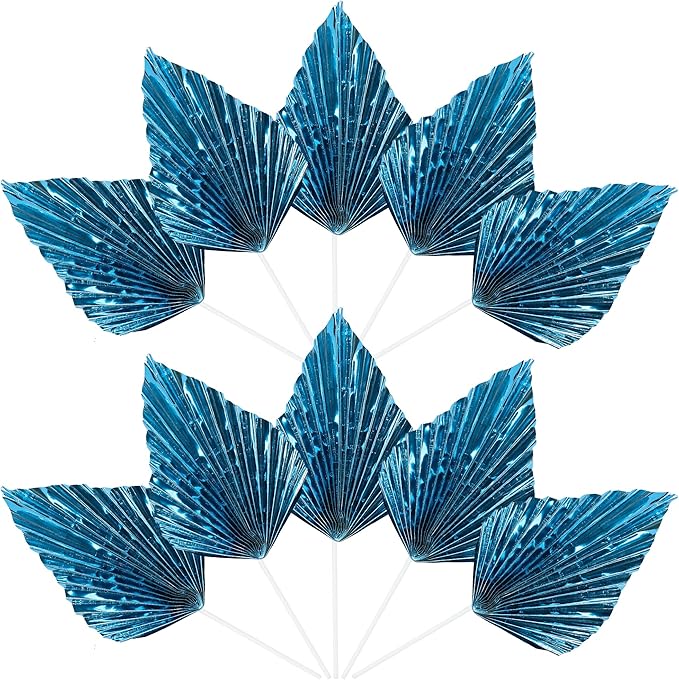 Ephlyn 6Pcs Paper Palm Leaves Fan Cake Toppers Palm Leaf Fan Cake Picks Craft - Image 3