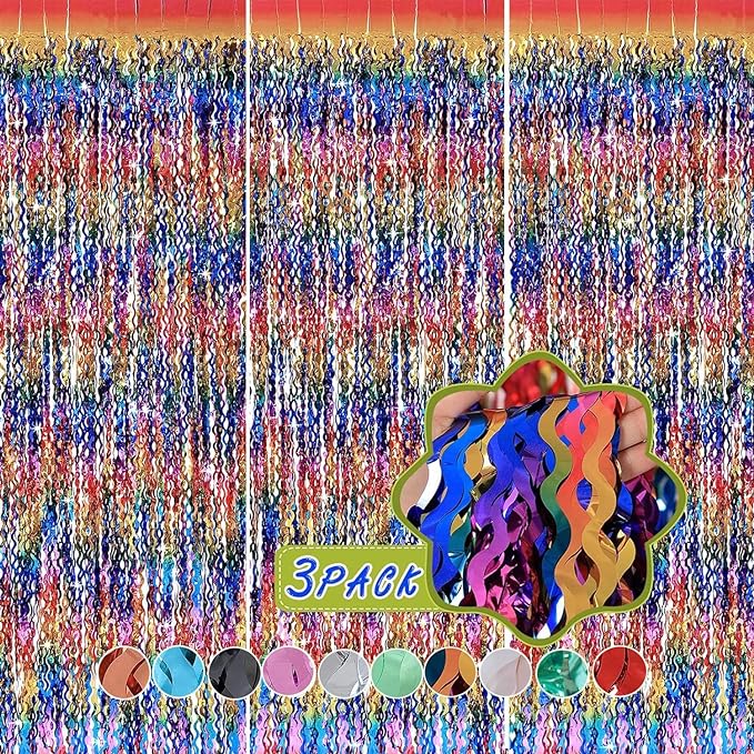 3 Pack Colorful Foil Fringe Curtain Backdrop - Image 2