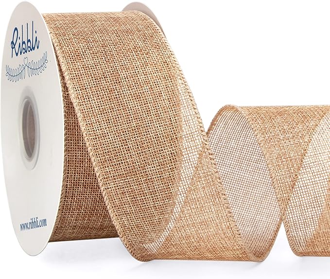 Ribbli Burlap Ribbon Continuous 20 Yard 2.5 Inch Natural Wired Ribbon by Ribbli