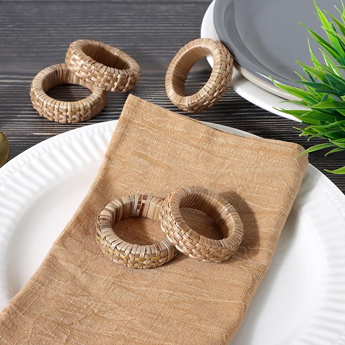 Handcrafted Napkin Ring Set of 12, Unique Cane & Plastic Design, Elegant - Image 3