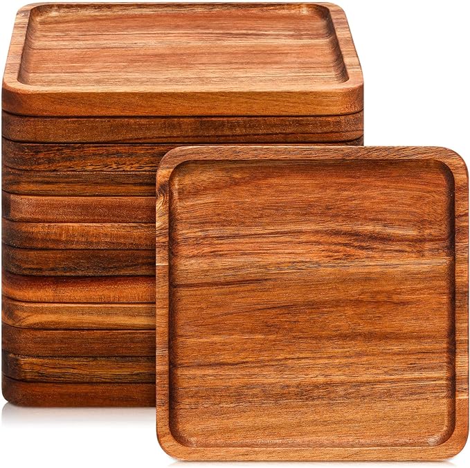 Roshtia 12 Pcs Wooden Plates Square Acacia Wood Charcuterie Board Wedding by Roshtia
