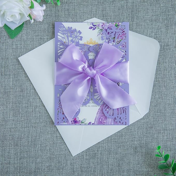 20 PCS 5.12x7.2 Butterfly Quinceanera Invitation Cards, Laser Cut Wedding 5x7 - Image 7