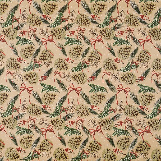 RUSPEPA Kraft Christmas Wrapping Paper Roll, Mini Roll, Pinecone and Greenery - Image 9