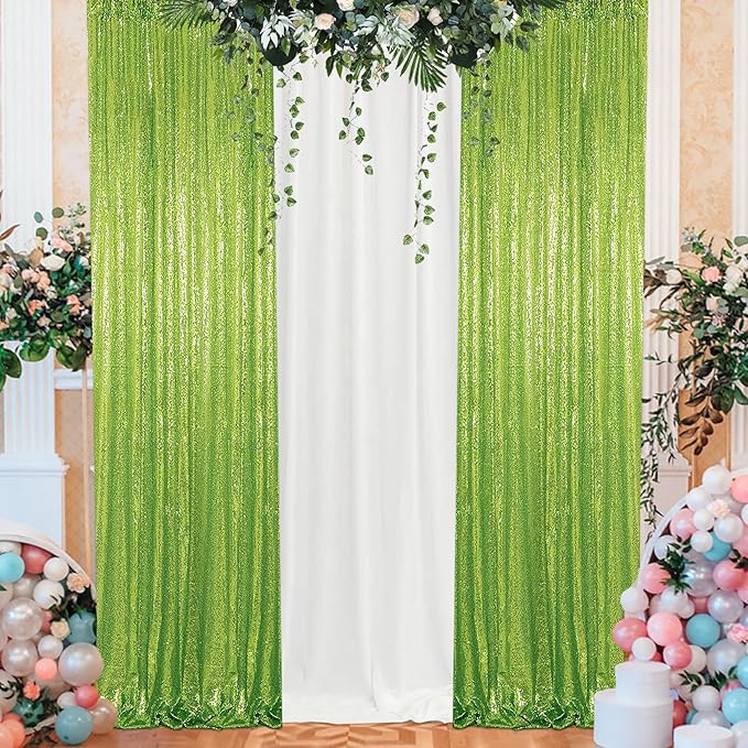 ShinyBeauty 4x10ft Olive Green Sequin Backdrop | 2 Panels Glitter Curtains - Image 5