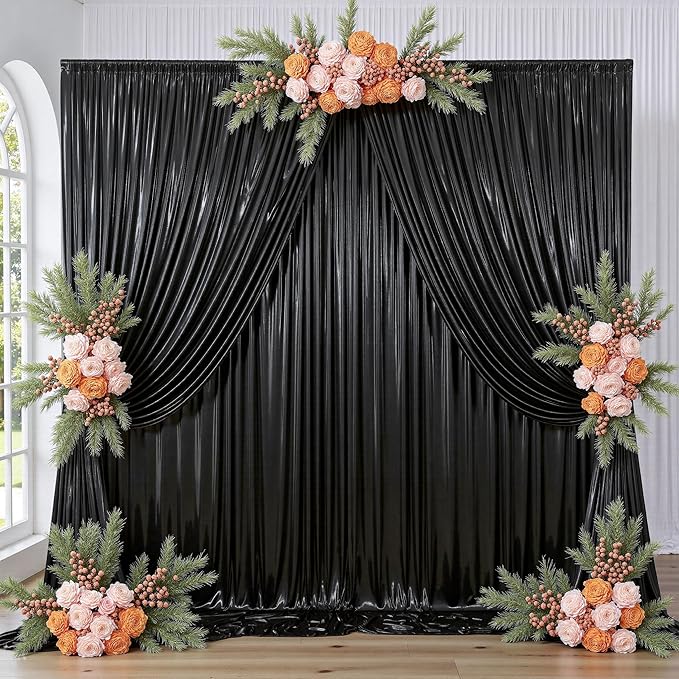 leegleri 40ftx10 ft Black Glitter Sequin Backdrop Curtain - Image 4