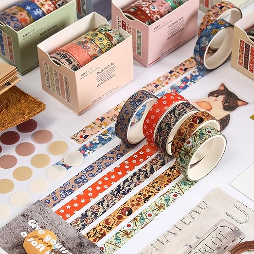 YUBBAEX 60 Rolls Value Washi Tape Pack Retro Arts Masking Tape Basic Patterns - Image 9