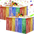 BEISHIDA 2 Pack Rainbow Metallic Tinsel Foil Fringe Table Skirts by Beishida
