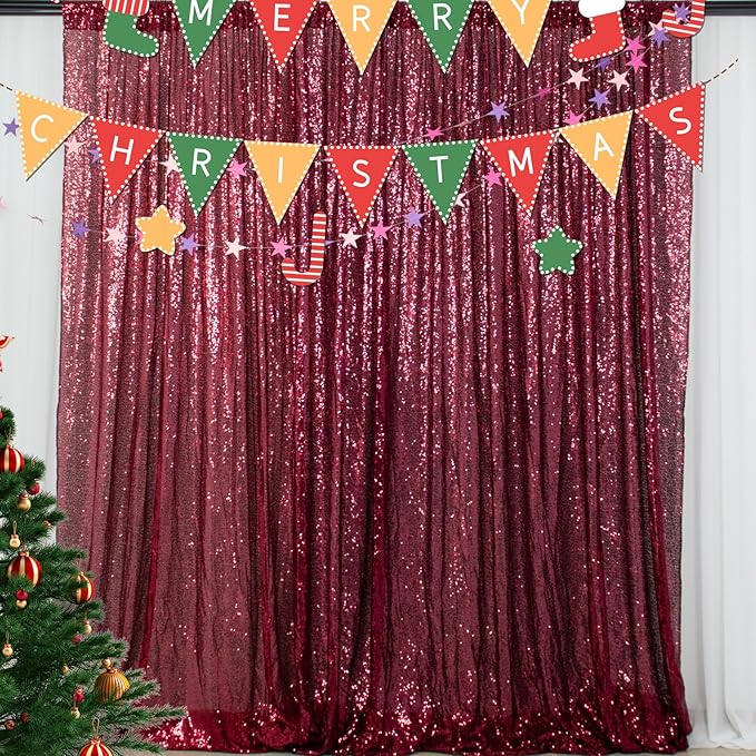 ShiDianYi 8FTx10FT Burgundy Sequin Glitter Backdrop Curtain - Image 4