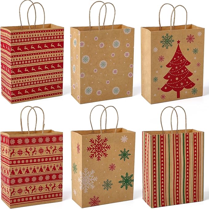 MESHA Christmas Gift bags 24Pcs 8.6x7x3.3'' Kraft Paper Bags by MESHA