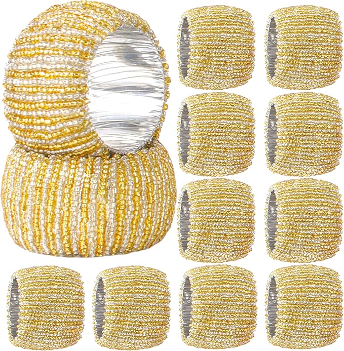 Decorative Beaded Napkin Rings Set of 12 by CLEENTABLE
