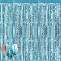 4 Pack Fringe Curtain Backdrop, 3.2Ft x 6.6Ft Light Blue Metallic Tinsel Foil by Mebiornt