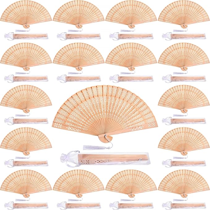 Qunclay 60Pcs Wooden Hand Fans Folding Wedding Fans by Qunclay