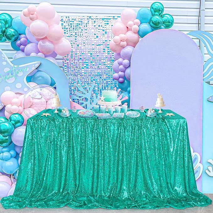 QueenDream Lake Green Party Decorations Sequin Tablecloth: Glitter Overlay - Image 6