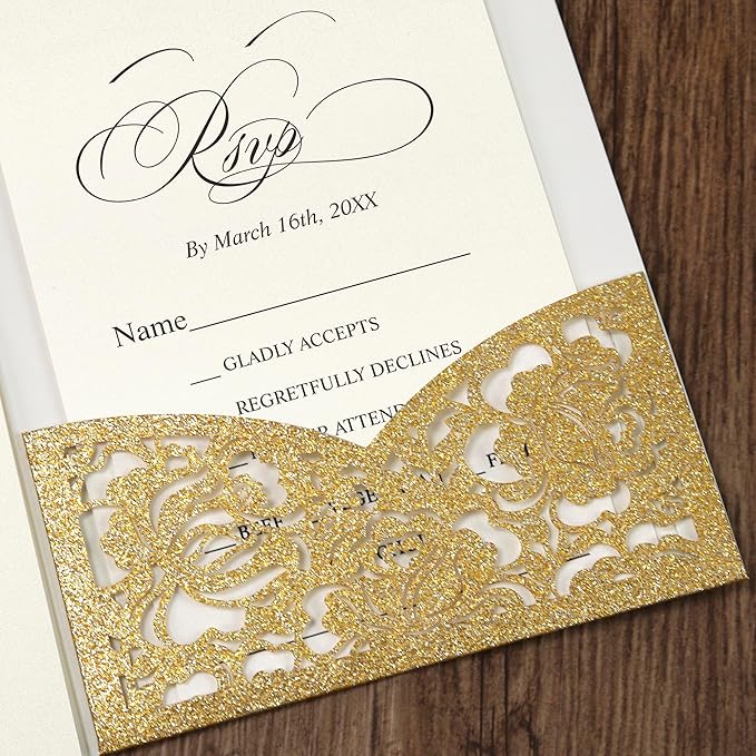 DORIS HOME 50pcs Laser Cut Wedding Invitation Pockets - Image 4