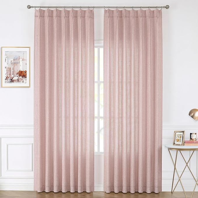 Vision Home Pink Pinch Pleated Semi Sheer Curtains - Image 2