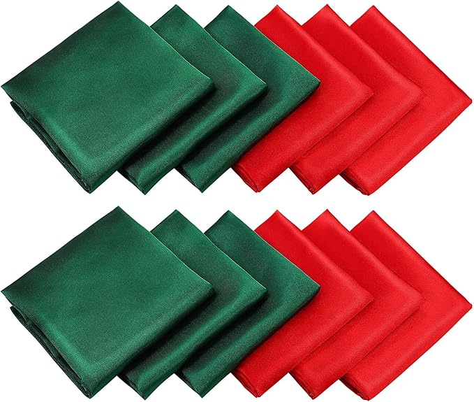 Aneco 12 Pieces Christmas Satin Napkins Soft Dinner Napkins Square Weddings by Aneco