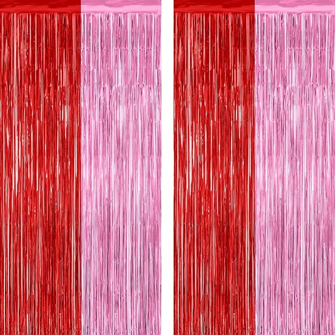 2 Pack Backdrop Curtains, 3.28 Feet x 7.05 Feet Red Pink Backdrop, Metallic by ZATAYE