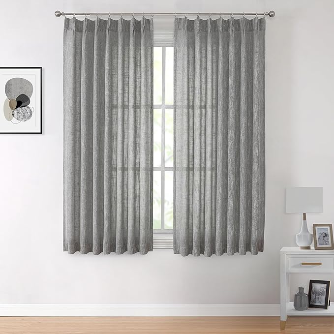 Vision Home Pinch Pleated Gray Semi Sheer Curtains Textured Light Filtering by VisionHome