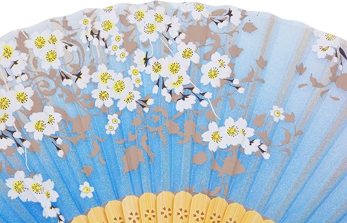 Amajiji 8.27" Hand Held Bamboo Silk Folding Fan Hand Fan, Chinese/Japanese - Image 3