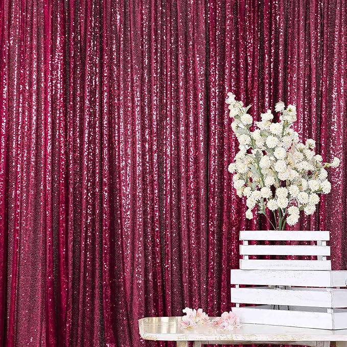 ShinyBeauty Sequin Backdrop-Curtain-5FTx10FT-Burgundy-Sequin Fabric Photo Booth by ShinyBeauty