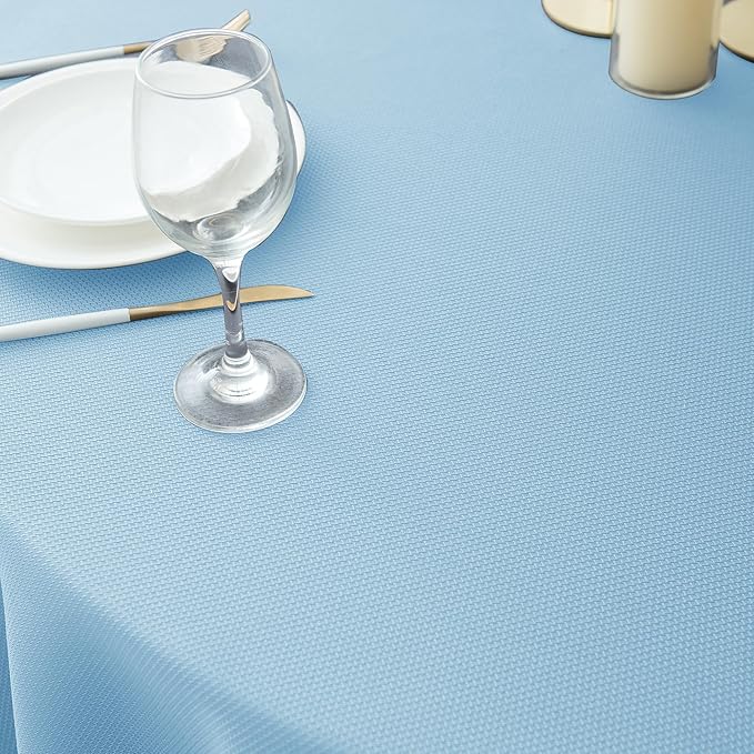 Biscaynebay Textured Fabric Round Tablecloths 90", Light Blue Water Resistant - Image 8