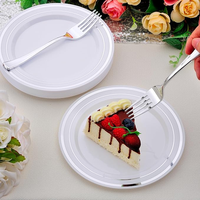 200pcs Silver Dessert Plates - Image 6