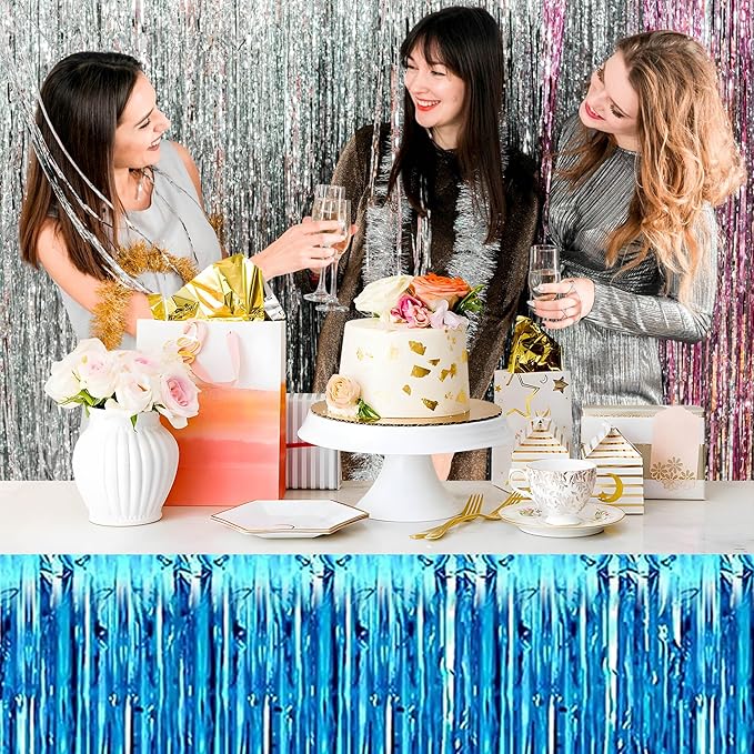 3 Pack 29 x108 Inch Lake Blue Foil Fringe Table Skirts Metallic Banner - Image 7