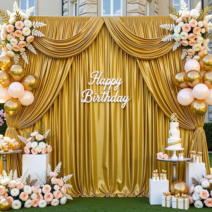 Golden Brown Satin Backdrop Curtains 2 Panels - Image 3