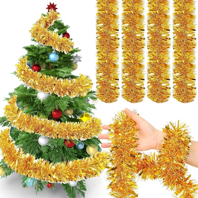 72 Feet Christmas Tinsel Garland Shiny Metallic Tinsel Twist Garland Streamers by Yilloog