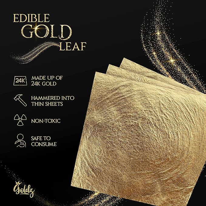 goldz: Edible 99.99% Gold Leaf, Genuine Gold Leaf, 24 Karat Edible gold Sheets. - Image 4