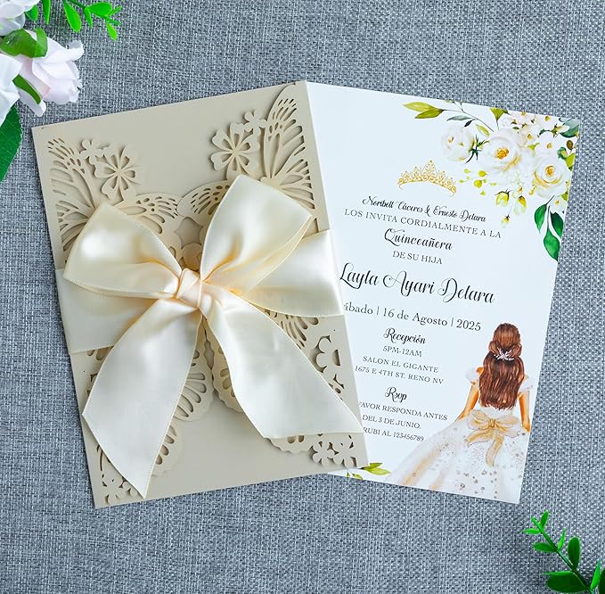 20 PCS 5.12x7.2 Butterfly Quinceanera Invitation, Laser Cut Wedding Invitation - Image 2