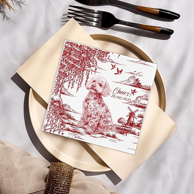 Luxury Personalized Dog Wedding Napkins, Custom Wedding Cocktail Napkins - Image 3