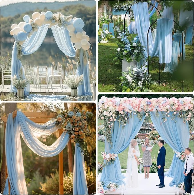 Wedding Arch Draping Fabric 2 Panels 28.7" x 20FT Baby Blue Sheer Chiffon - Image 7