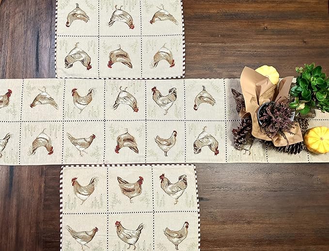 Tache Farmhouse Rooster Table Runner 90 inches Long Country Hens Chickens - Image 4