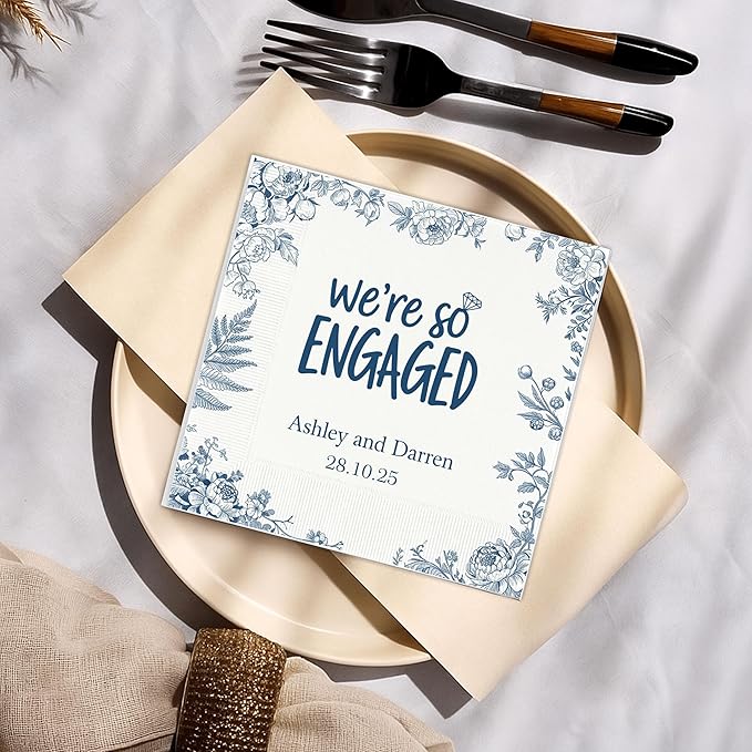 Luxury Personalized Engagement Napkins, We're Engaged, Custom Cocktail Napkins - Image 3