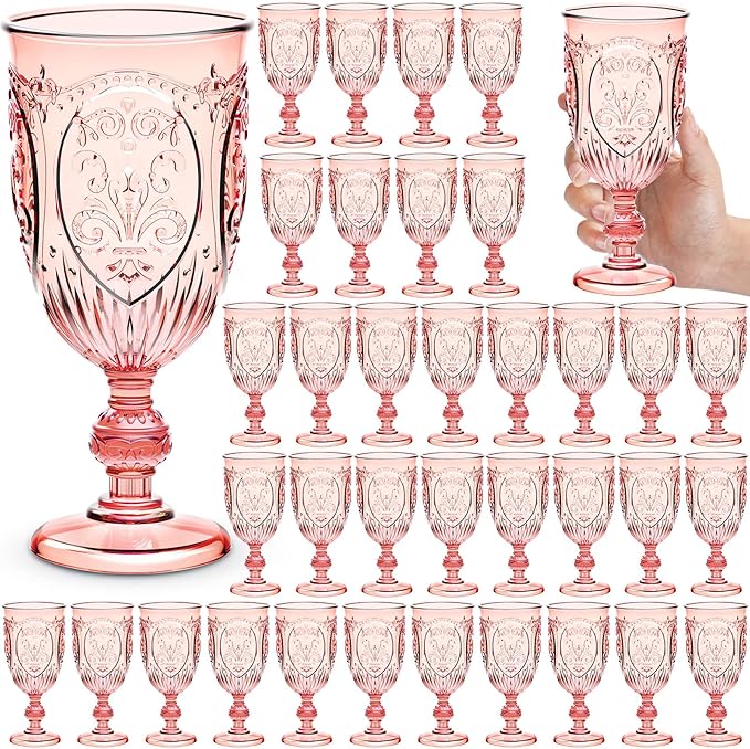 36 Pack Plastic Goblets 10oz Upgrade Vintage Water Goblet Plastic Wine Glasses by Wiwiqing